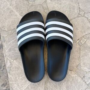 Adidas Black and White Slide Sandals